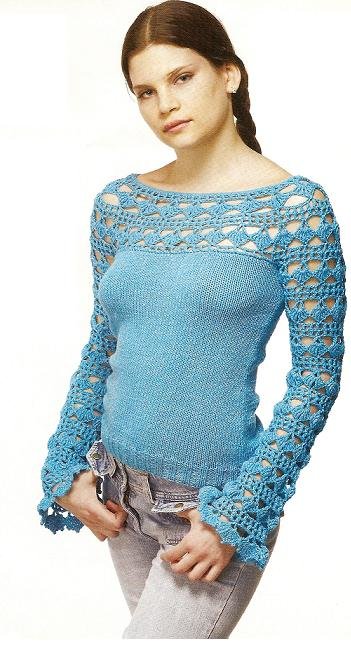 свитер, связанный спицами и крючком